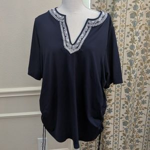 Lands' End Coverup Swim Top Ruched Embroidered